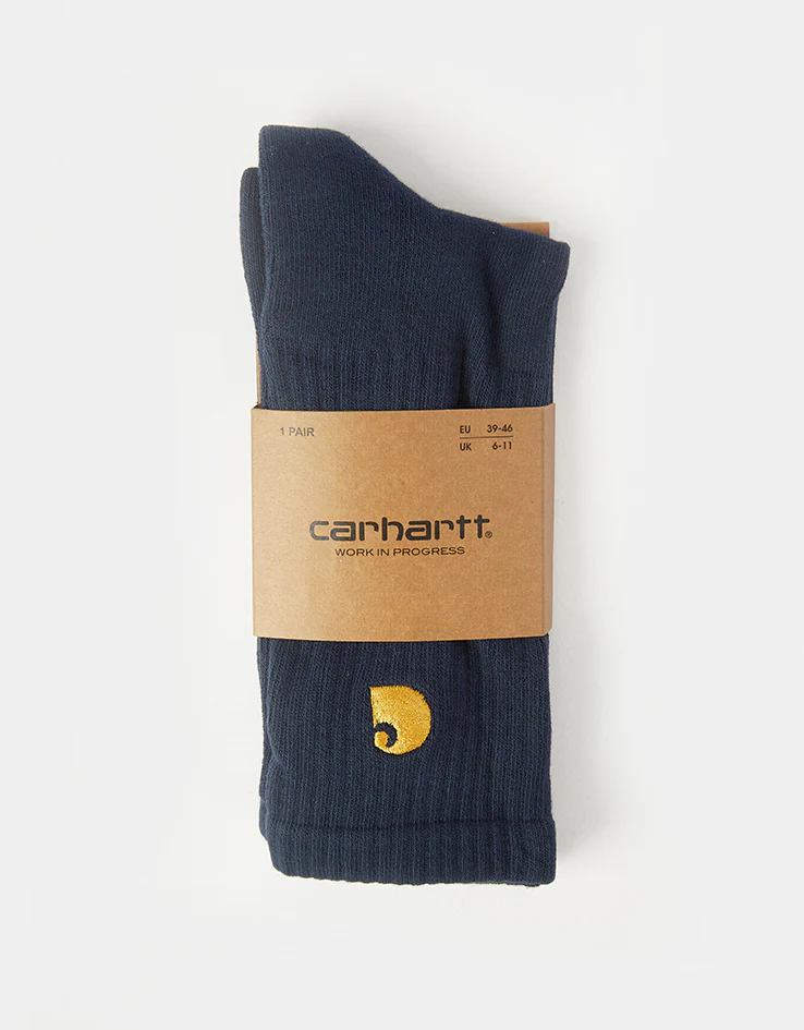 Carhartt WIP Chase Crew Socks - Air Force Blue/Gold - Image 2