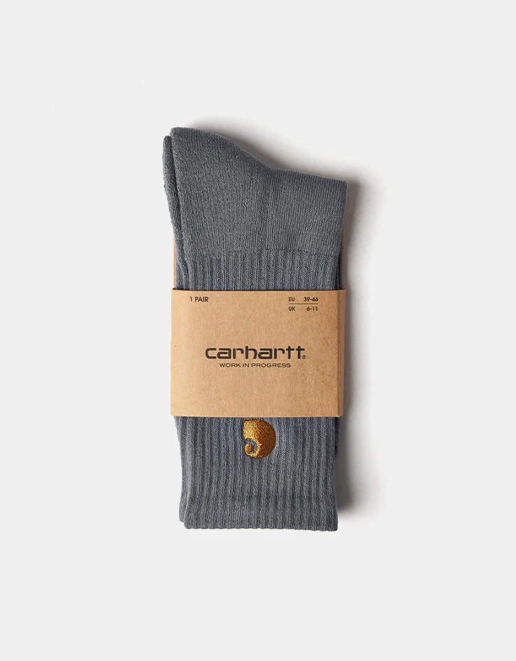 Carhartt WIP Chase Crew Socks - Cozy Blue/Gold - Image 4