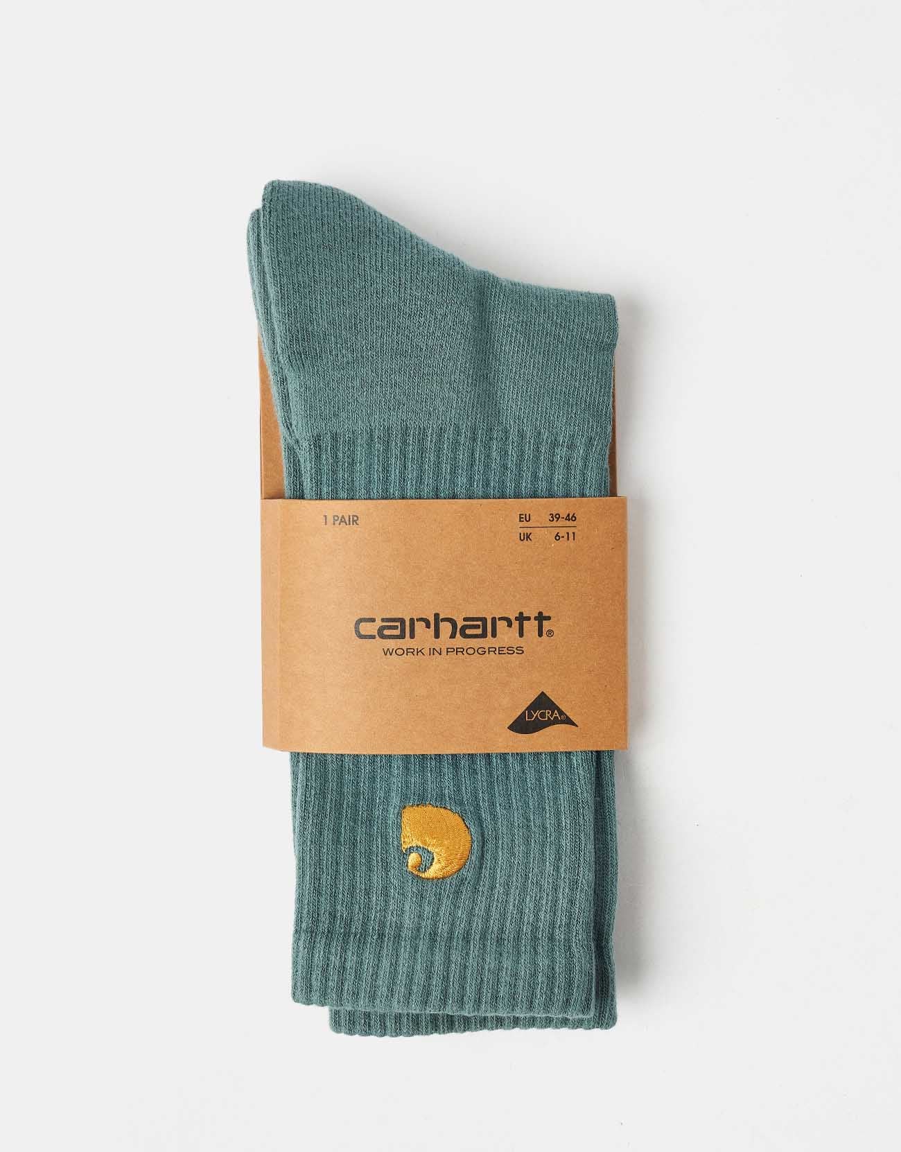 Carhartt WIP Chase Crew Socks - Silver Pine/Gold - Image 2