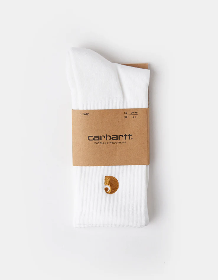 Carhartt WIP Chase Crew Socks - White/Gold - Image 2