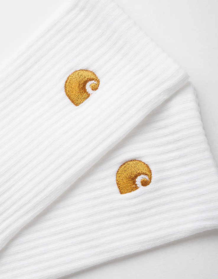 Carhartt WIP Chase Crew Socks - White/Gold - Image 3