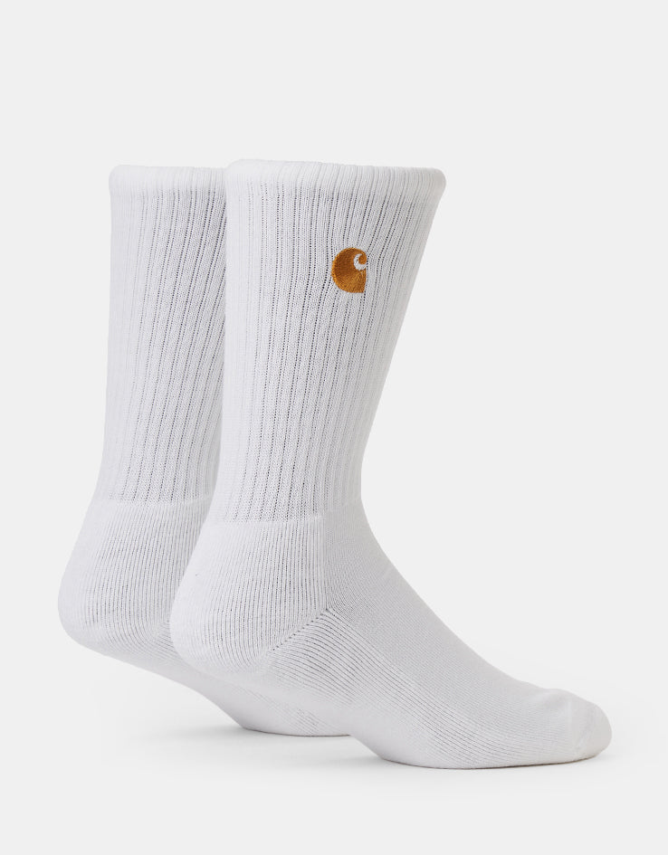 Carhartt WIP Chase Crew Socks - White/Gold - Image 4