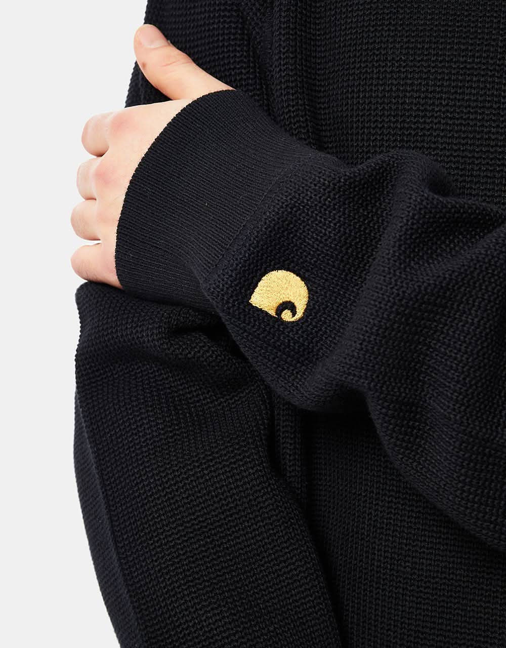 Carhartt WIP Chase Knitted Sweater - Black/Gold - Image 2
