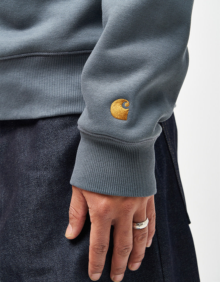 Carhartt WIP Chase Sweat - Cozy Blue/Gold - Image 3