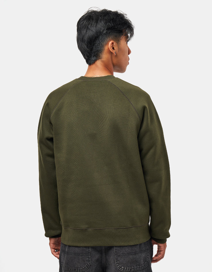 Carhartt WIP Chase Sweatshirt - Olive/Gold - Image 2