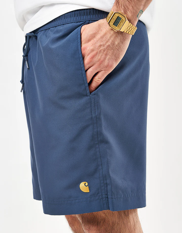 Carhartt WIP Chase Swim Trunks - Dusky Blue/Gold - Image 4