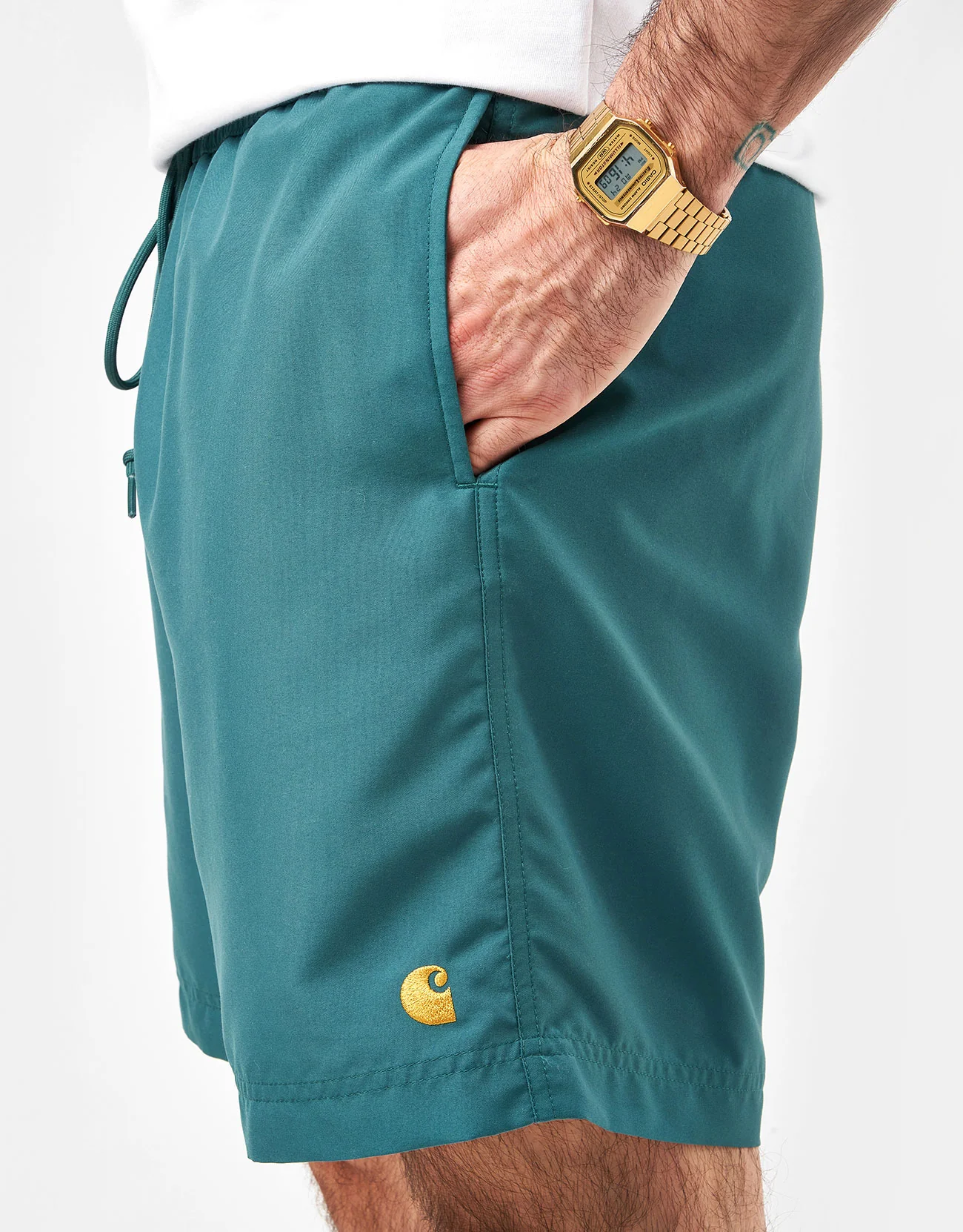 Carhartt WIP Chase Swim Trunks - Rainforest/Gold - Image 4