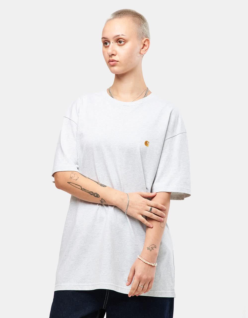 Carhartt WIP Chase T-Shirt - Ash Heather/Gold - Image 4