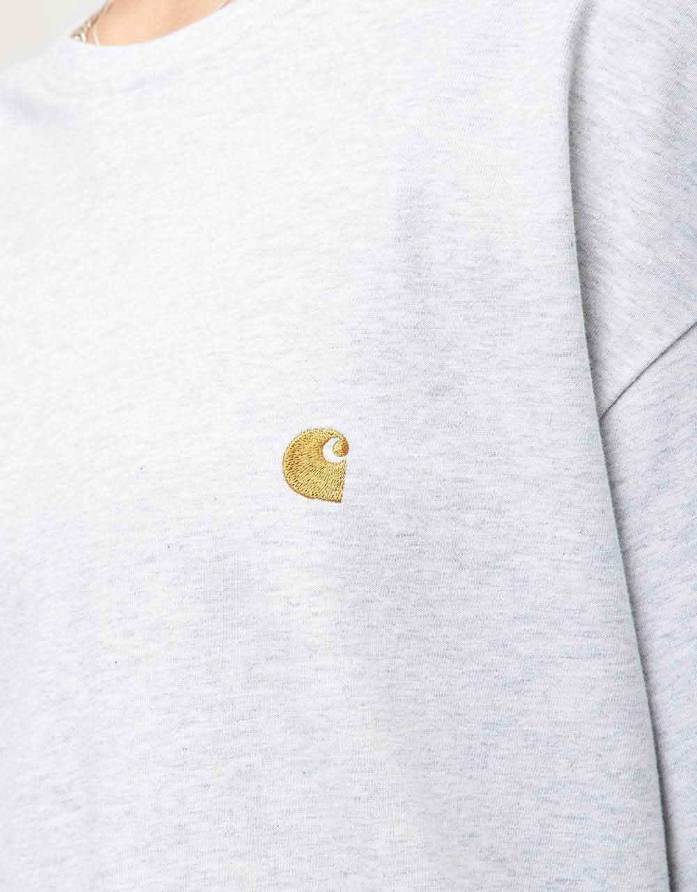 Carhartt WIP Chase T-Shirt - Ash Heather/Gold - Image 7