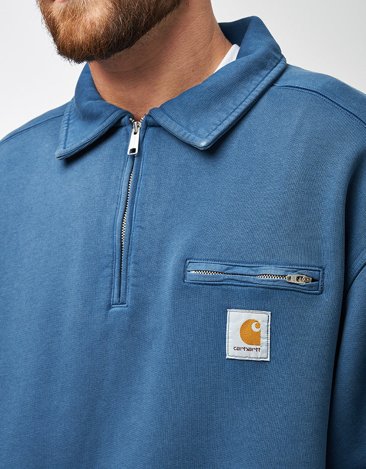 Carhartt WIP Half Zip Detroit Sweat - Blue River (Stone Washed) - Image 4
