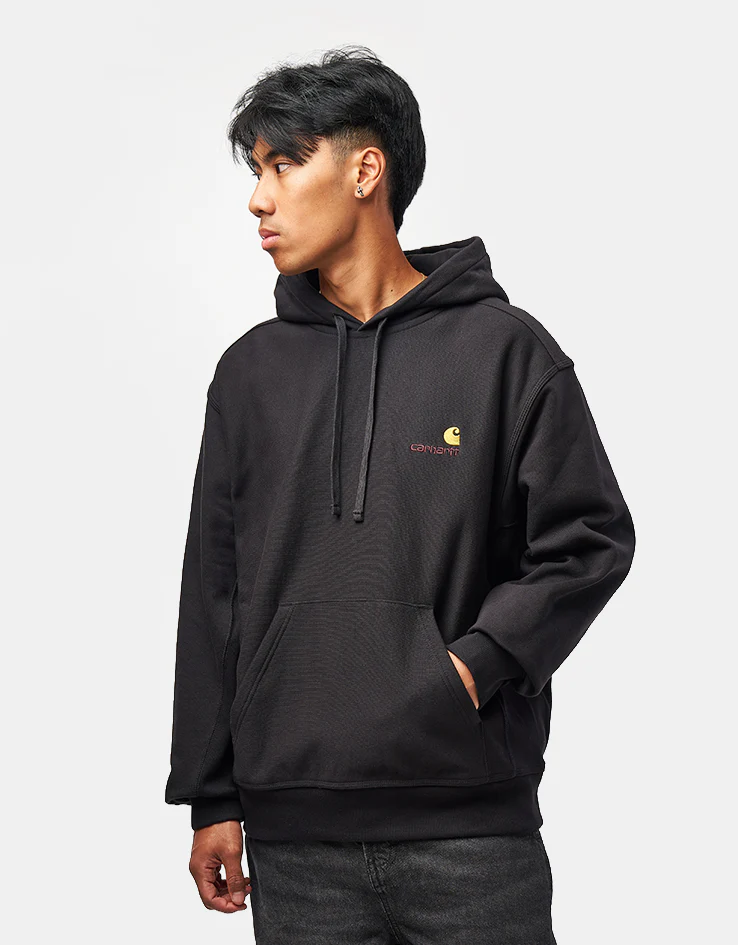 Carhartt WIP Hooded American Script Sweatshirt - Black - Image 5