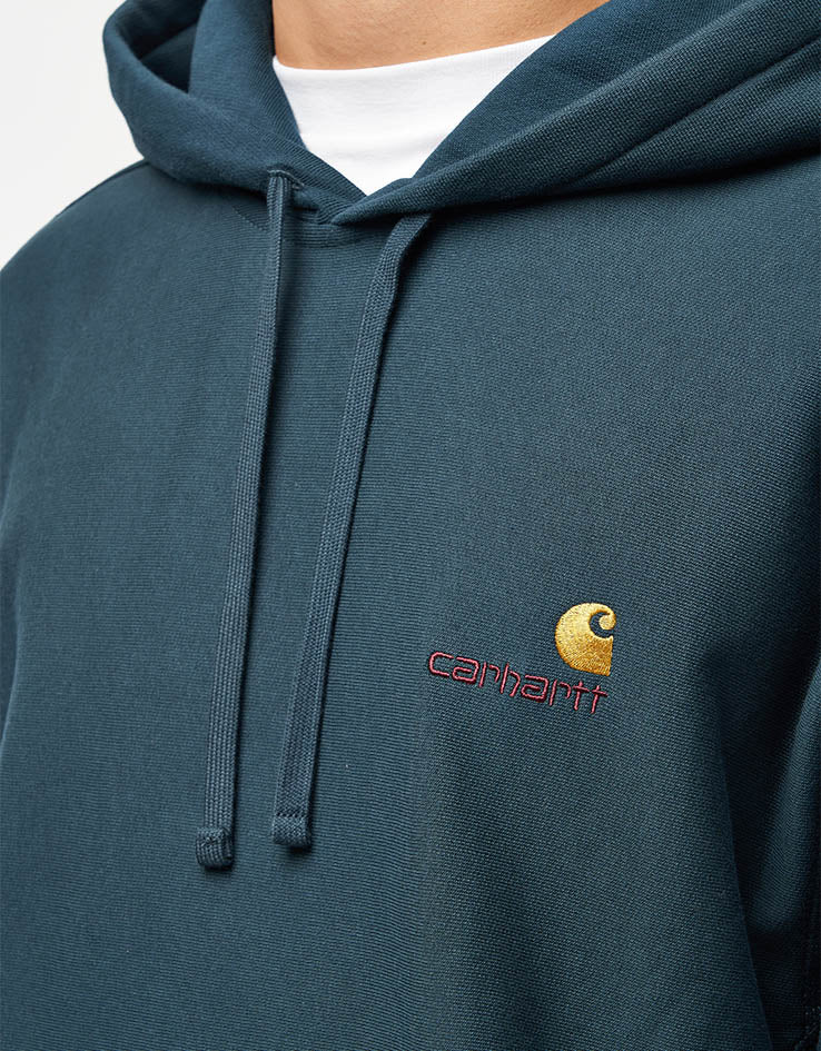 Carhartt WIP Hooded American Script Sweatshirt - Deep Lagoon - Image 3