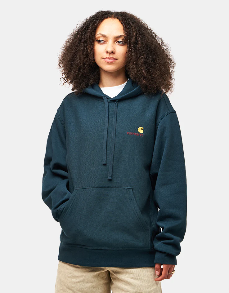 Carhartt WIP Hooded American Script Sweatshirt - Deep Lagoon - Image 4