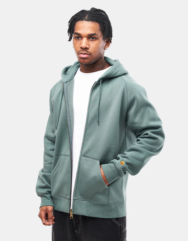 Carhartt WIP Hooded Chase Jacket - Silver Pine/Gold - Image 3