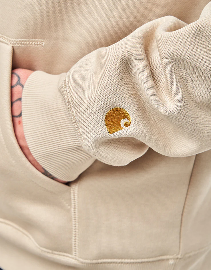 Carhartt WIP Hooded Chase Sweatshirt - Fleur De Sel/Gold - Image 3
