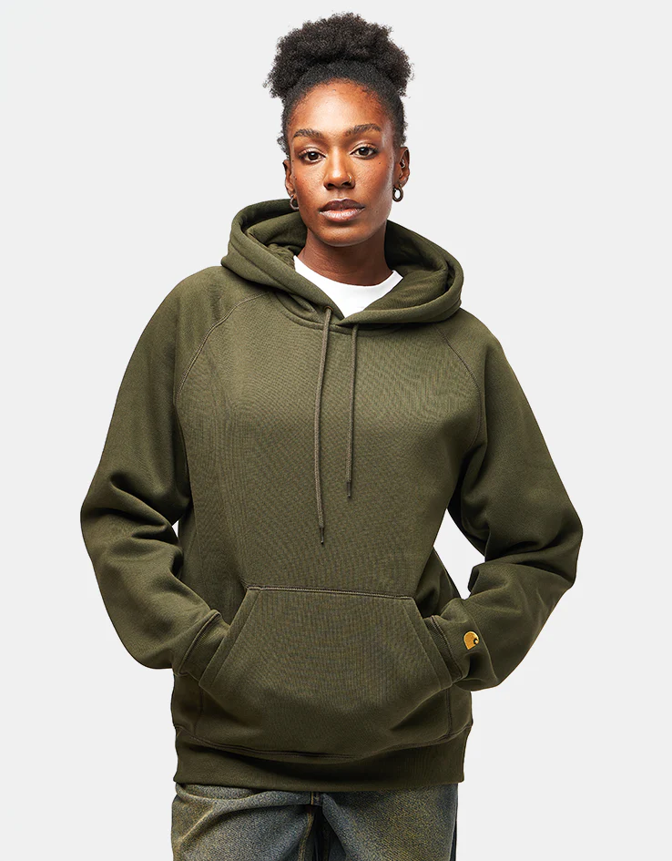 Carhartt WIP Hooded Chase Sweatshirt - Olive/Gold - Image 5