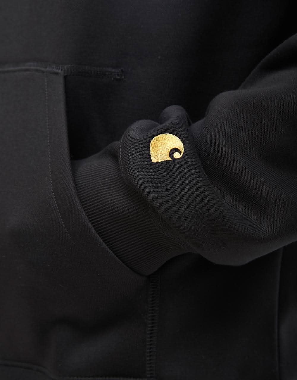 Carhartt WIP Hooded Chase Sweatshirt - Black/Gold - Image 4