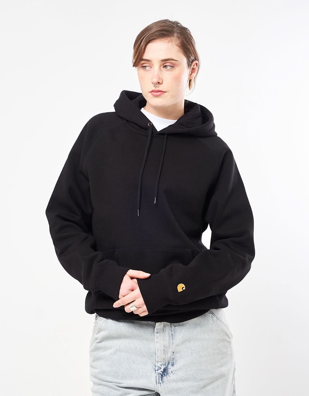 Carhartt WIP Hooded Chase Sweatshirt - Black/Gold - Image 6