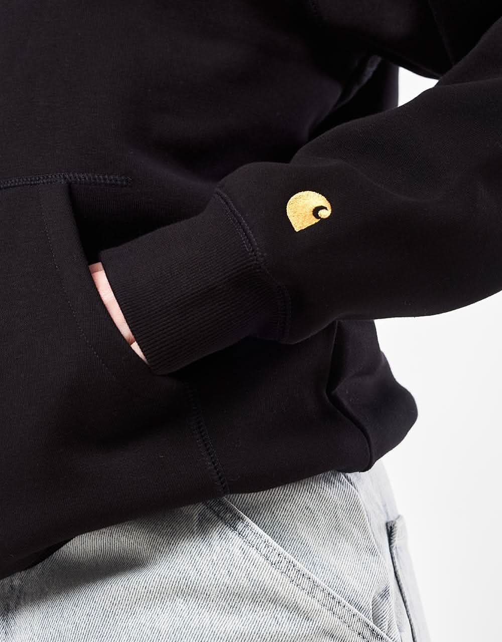 Carhartt WIP Hooded Chase Sweatshirt - Black/Gold - Image 8