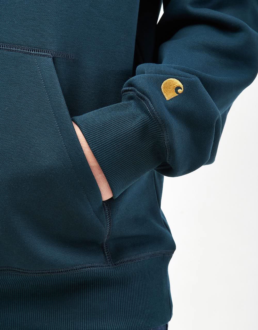 Carhartt WIP Hooded Chase Sweatshirt - Duck Blue/Gold - Image 9