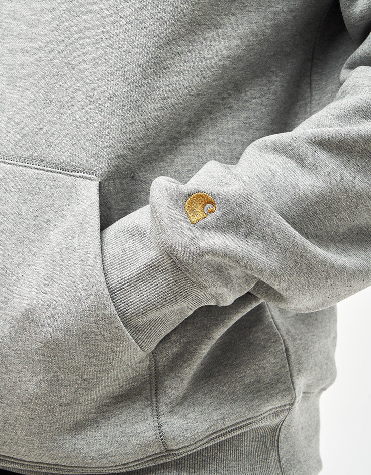 Carhartt WIP Hooded Chase Sweatshirt - Grey Heather/Gold - Image 3