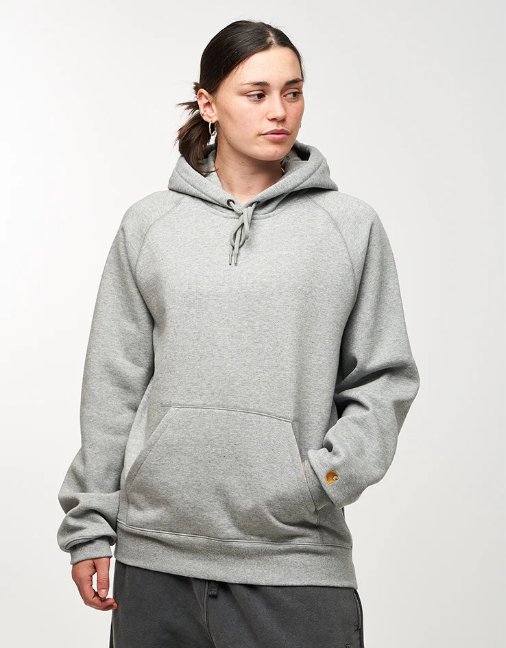 Carhartt WIP Hooded Chase Sweatshirt - Grey Heather/Gold - Image 5