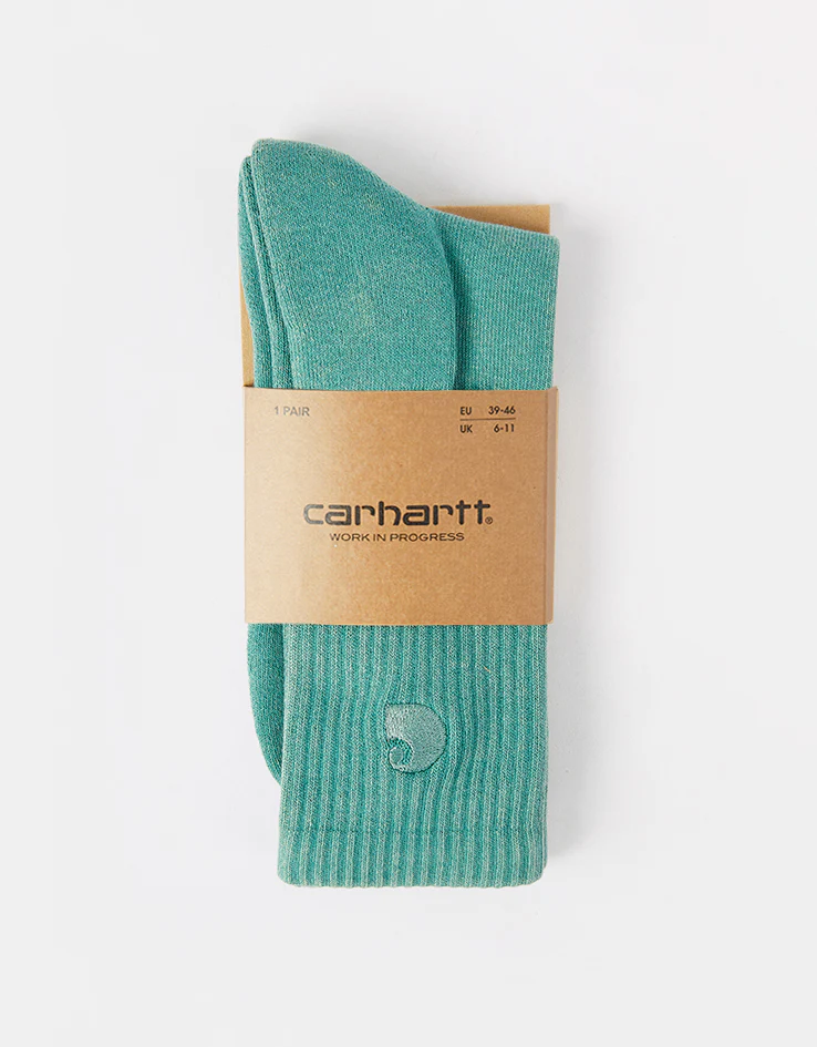 Carhartt WIP Hudson Crew Socks - Saguaro/Chalk Wash - Image 2