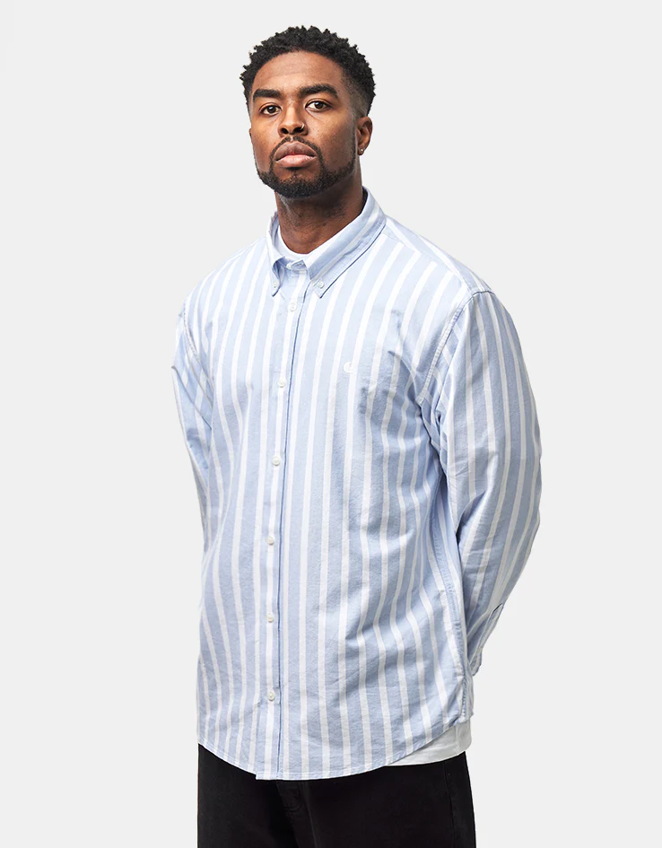 Carhartt WIP L/S Deven Shirt - Deven Stripe/Bleach/White - Image 2