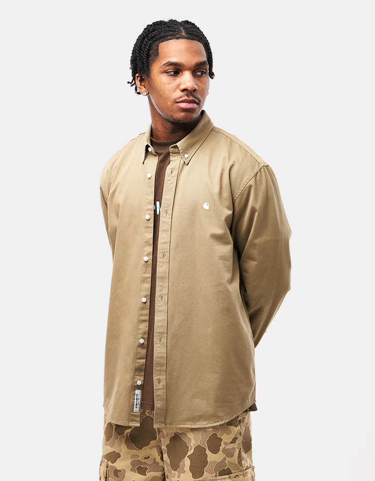 Carhartt WIP L/S Madison Shirt - Leather/White - Image 3