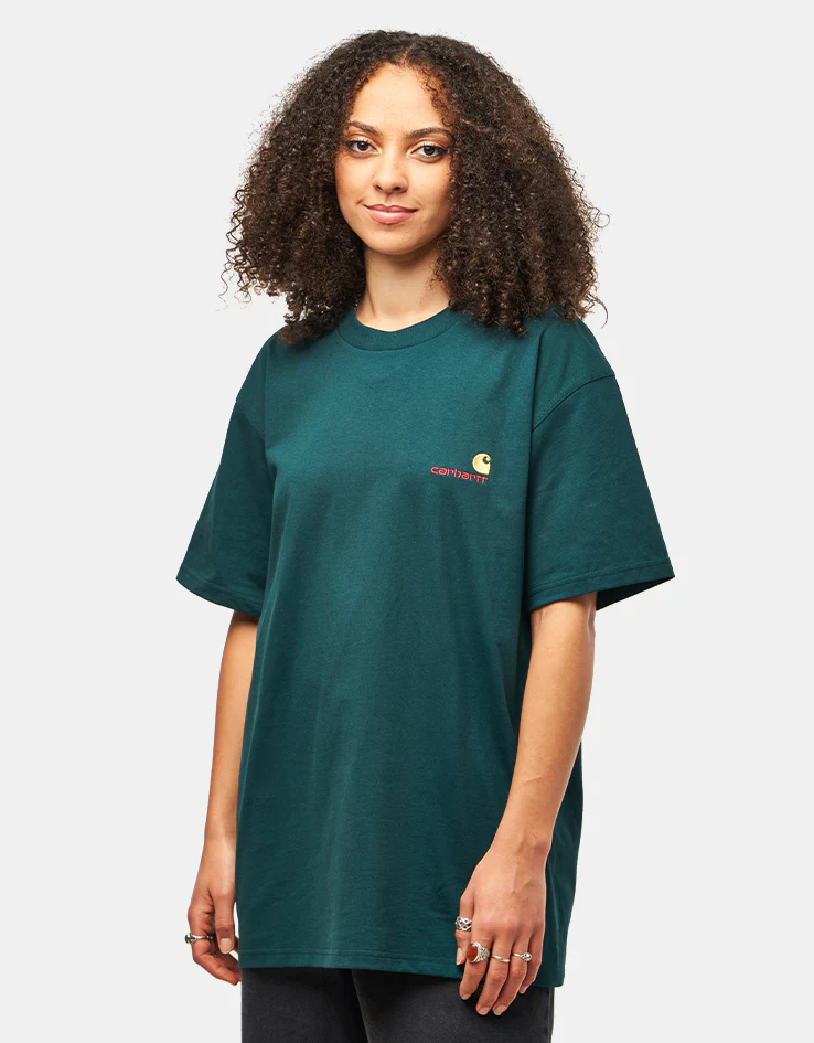 Carhartt WIP S/S American Script T-Shirt - Dark Fir - Image 4