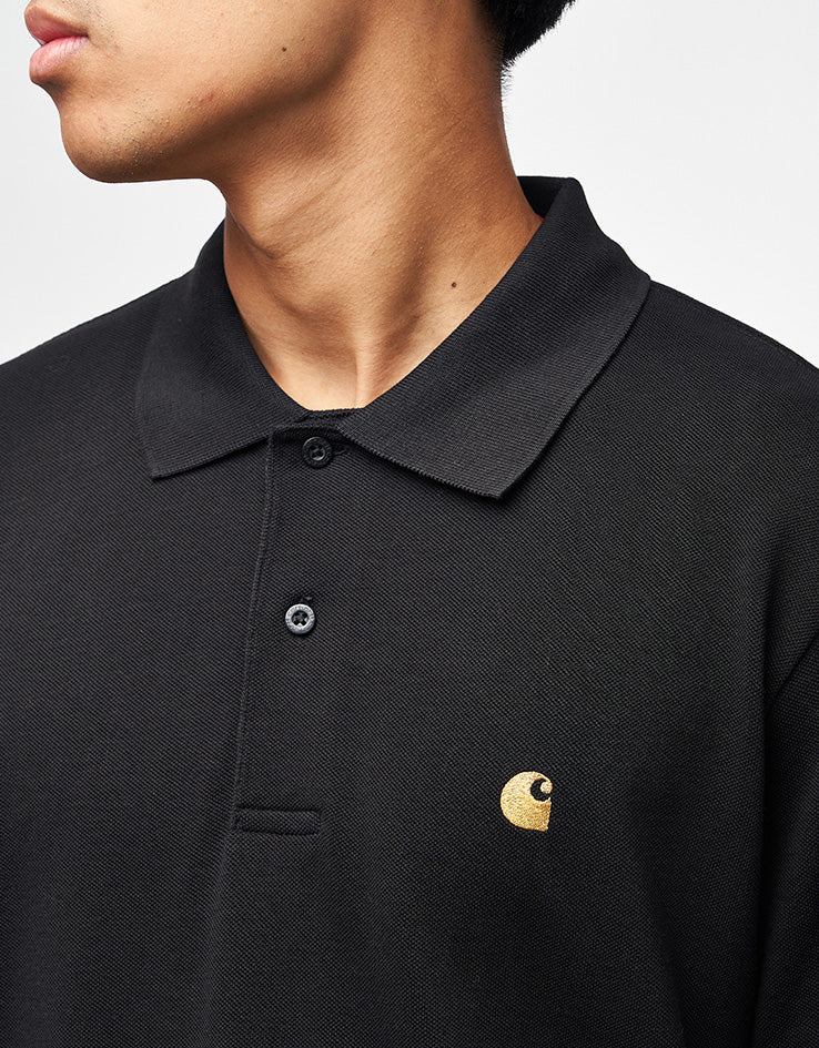 Carhartt WIP S/S Chase Pique Polo - Black/Gold - Image 3