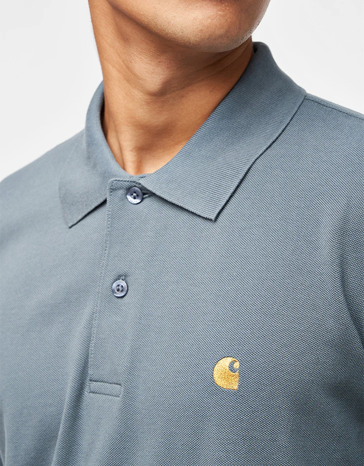 Carhartt WIP S/S Chase Pique Polo - Cozy Blue/Gold - Image 3