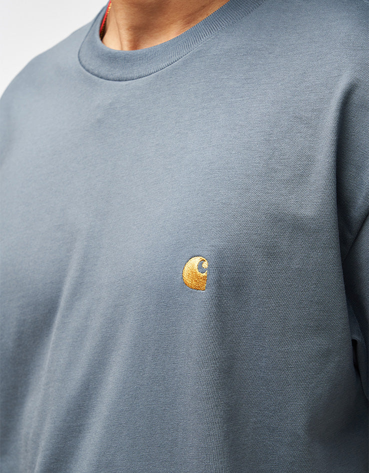Carhartt WIP S/S Chase T-Shirt - Cozy Blue/Gold - Image 3