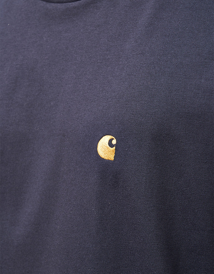 Carhartt WIP S/S Chase T-Shirt - Dark Navy/Gold - Image 3