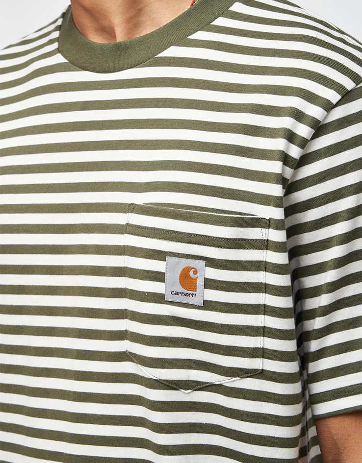 Carhartt WIP S/S Ezra Pocket T-Shirt - Ezra Stripe/Leaf/Wax - Image 3