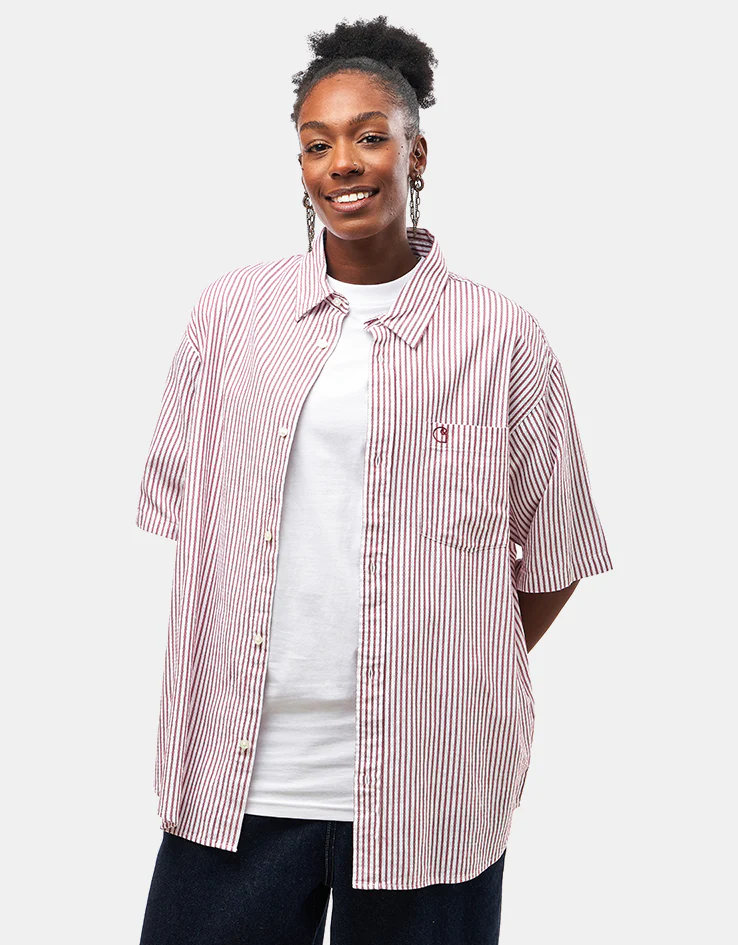 Carhartt WIP S/S Phelps Shirt - Phelps Stripe/Mulberry - Image 7