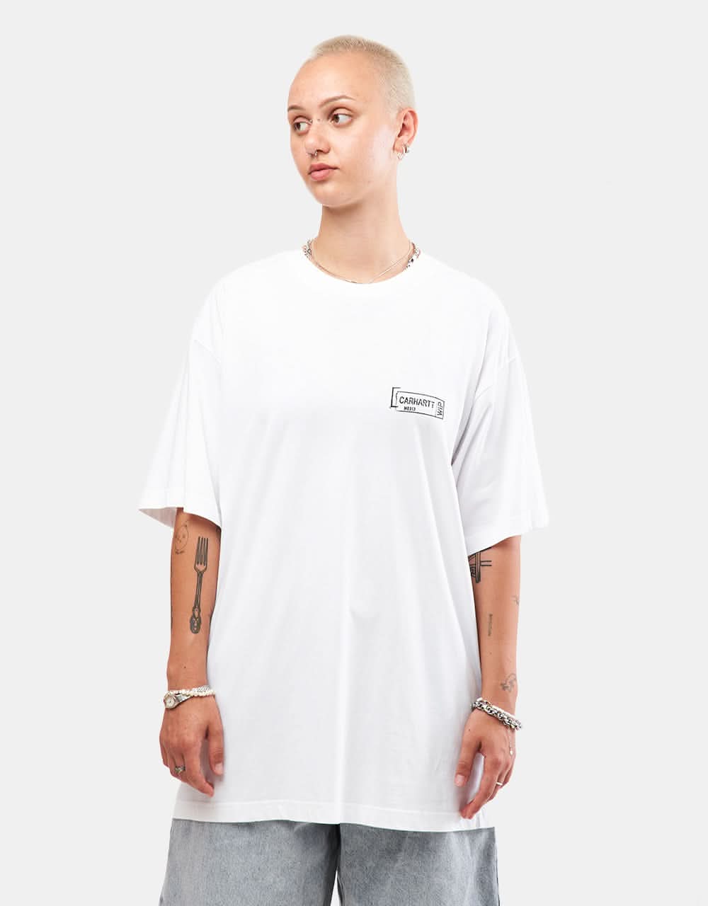 Carhartt WIP S/S Stamp T-Shirt - White/Black - Image 7