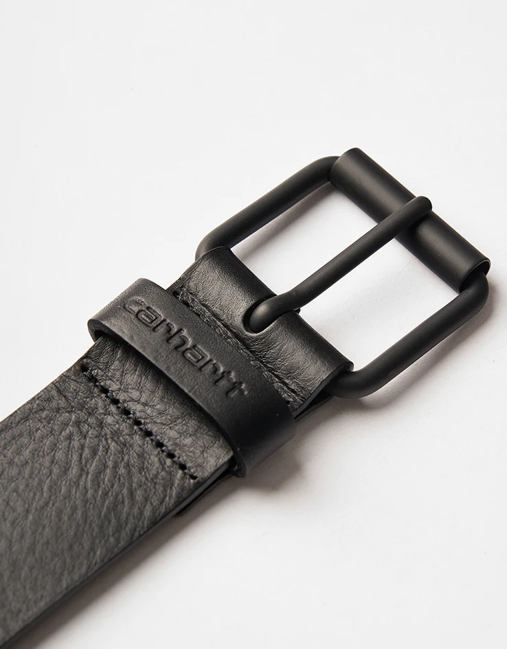 Carhartt WIP Script Leather Belt - Black/Black - Image 3