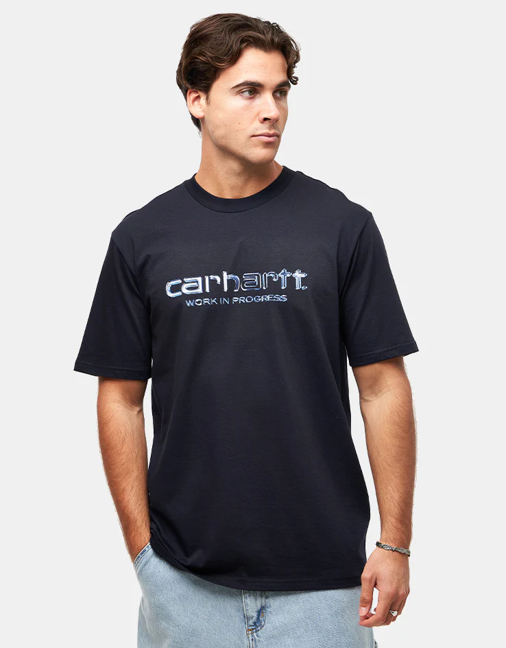 Carhartt WIP Solar Chrome Script T-Shirt - Dark Navy - Image 2