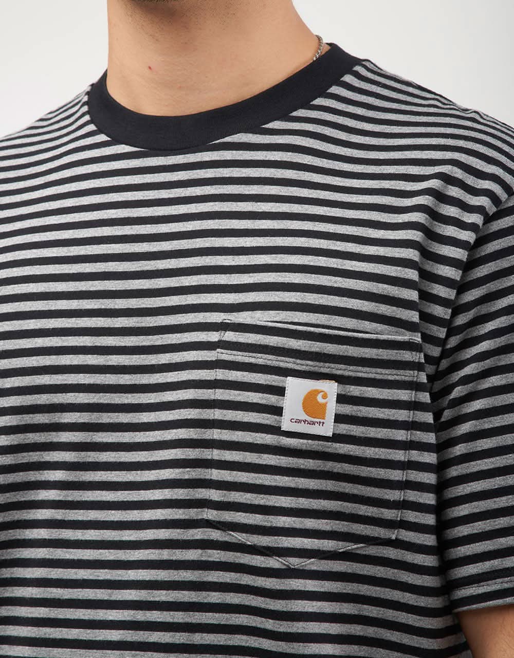 Carhartt WIP Verner Pocket T-Shirt - Verner Stripe/Black/Dark Grey Heather - Image 3