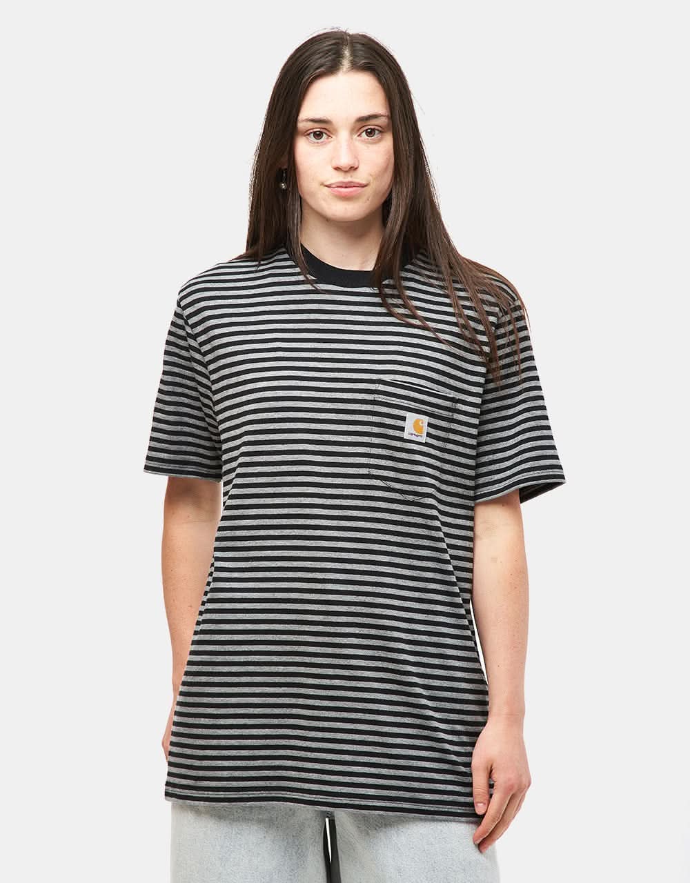 Carhartt WIP Verner Pocket T-Shirt - Verner Stripe/Black/Dark Grey Heather - Image 4