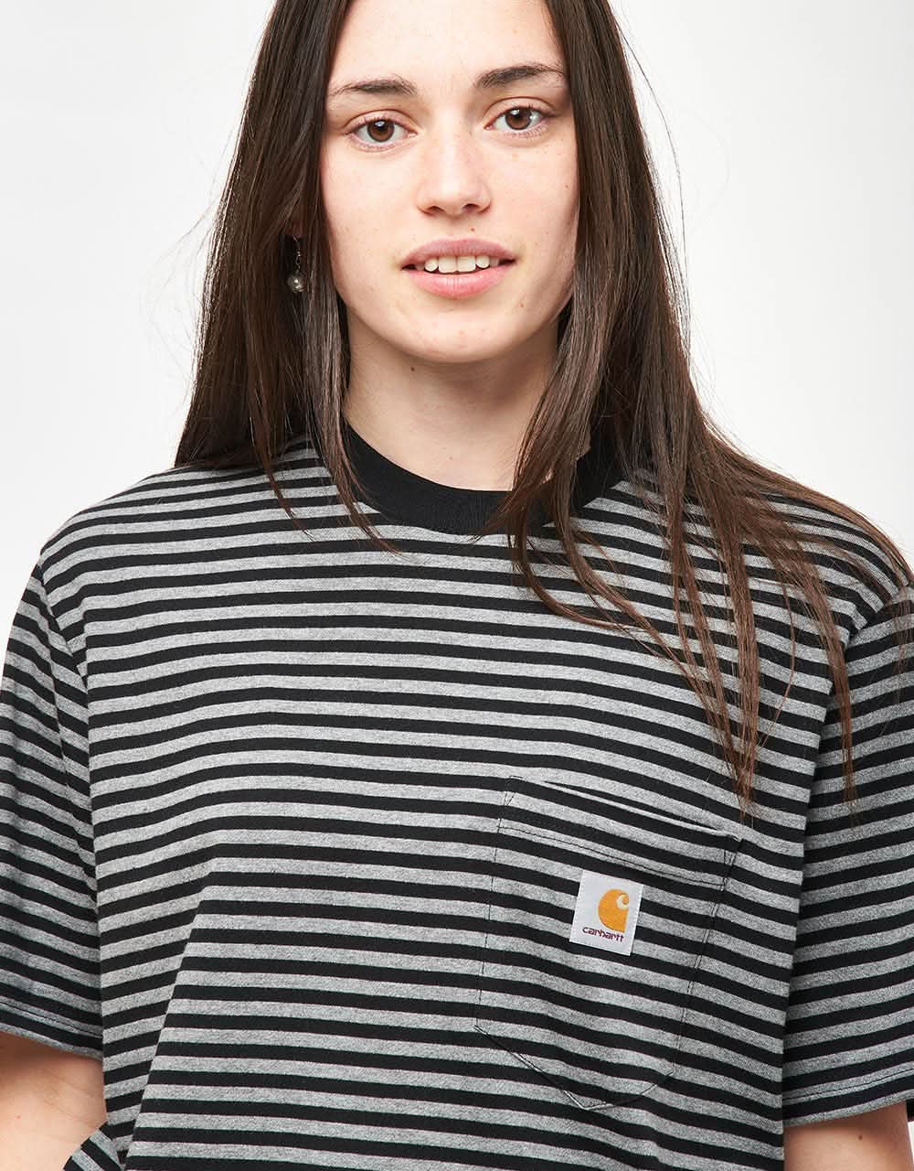 Carhartt WIP Verner Pocket T-Shirt - Verner Stripe/Black/Dark Grey Heather - Image 6