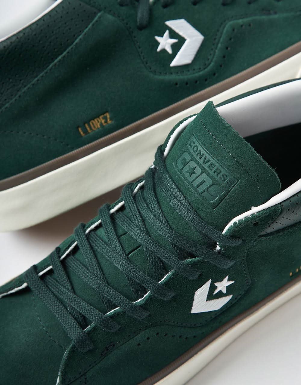 Converse Louie Lopez Pro Mid Skate Shoes - Deep Emerald/White/Egret - Image 4