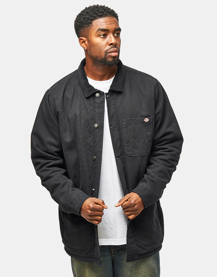 Dickies High Pile Fleece Lined Chore Jacket - Stone Washed Black - Image 3