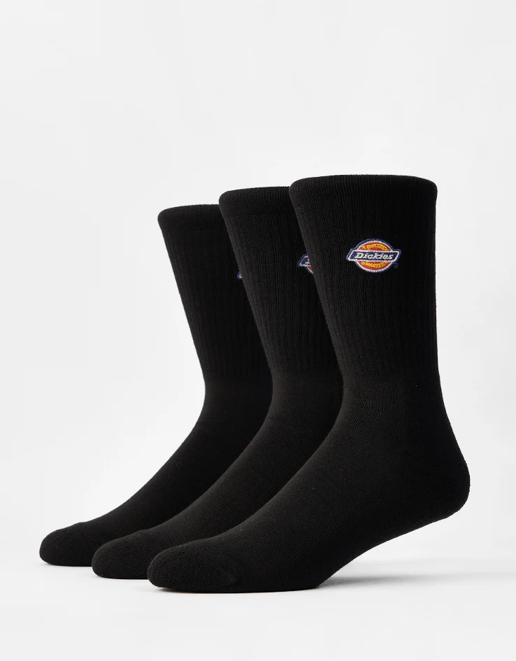 Dickies Valley Grove 3 Pack Crew Socks - Black