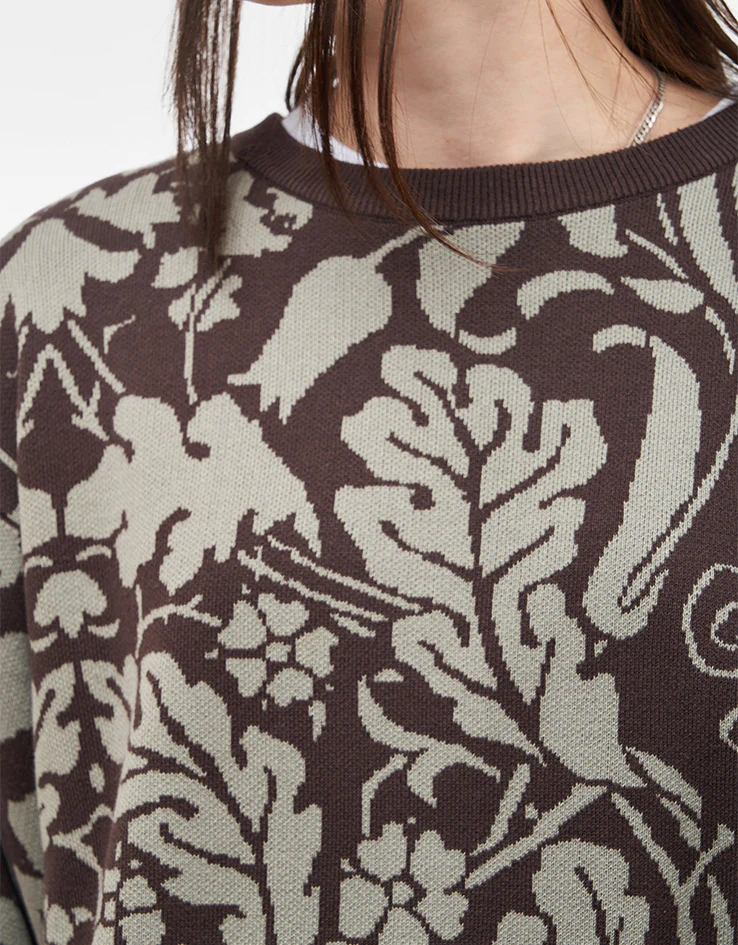 GX1000 Jacquard Knit Floral Sweater - Brown/Cream - Image 10