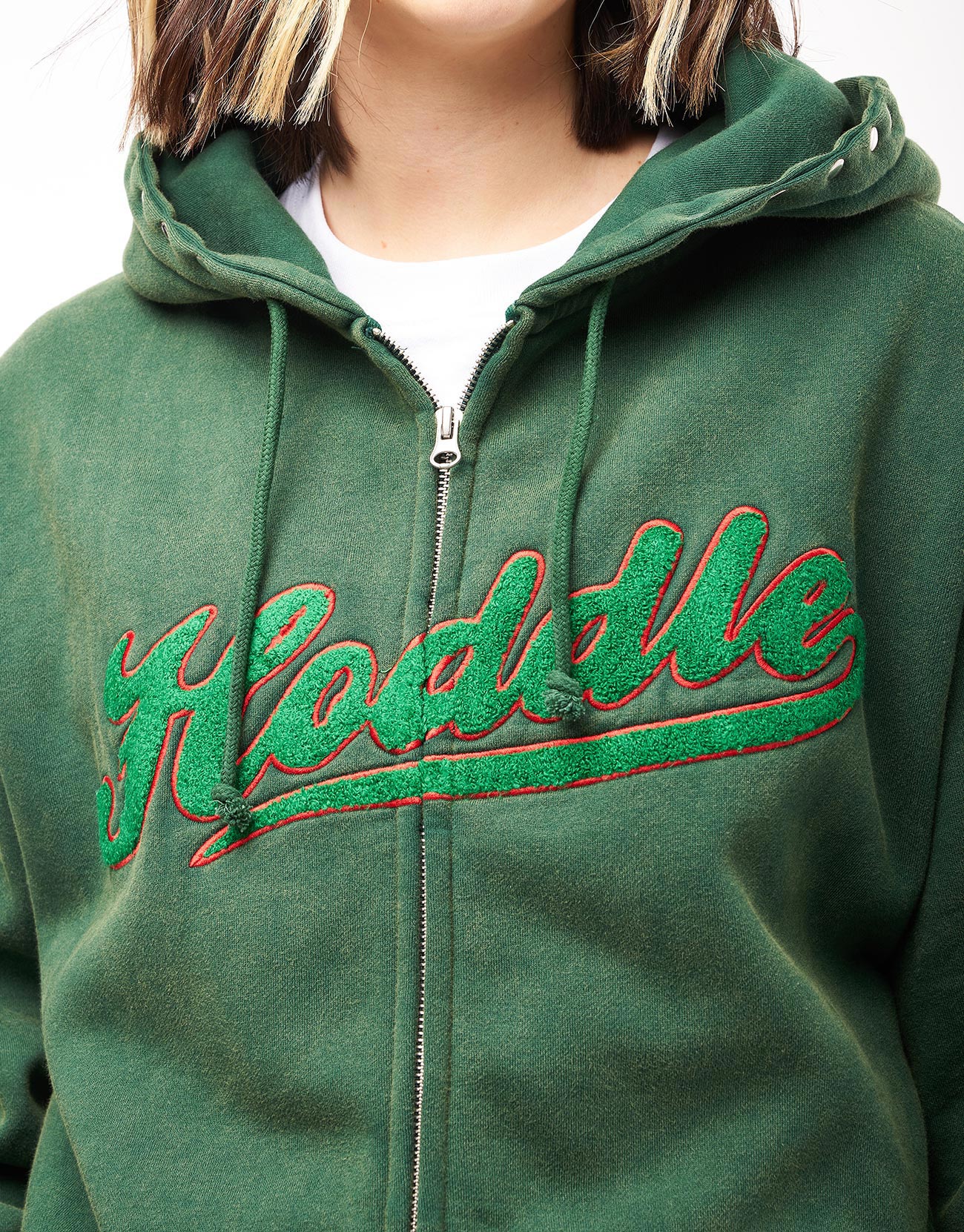 Hoddle Intarsia Script Zip Hoodie - Washed Green - Image 10