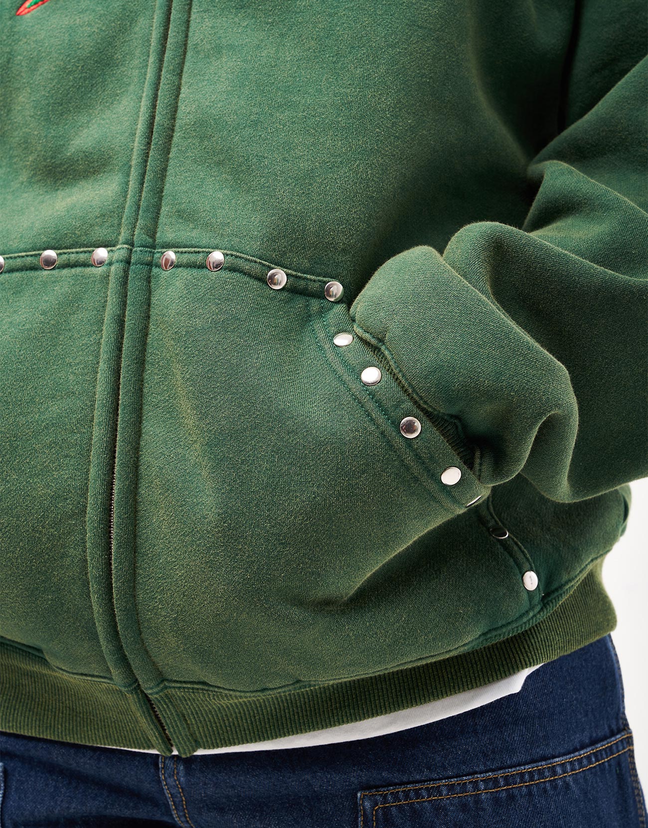 Hoddle Intarsia Script Zip Hoodie - Washed Green - Image 12