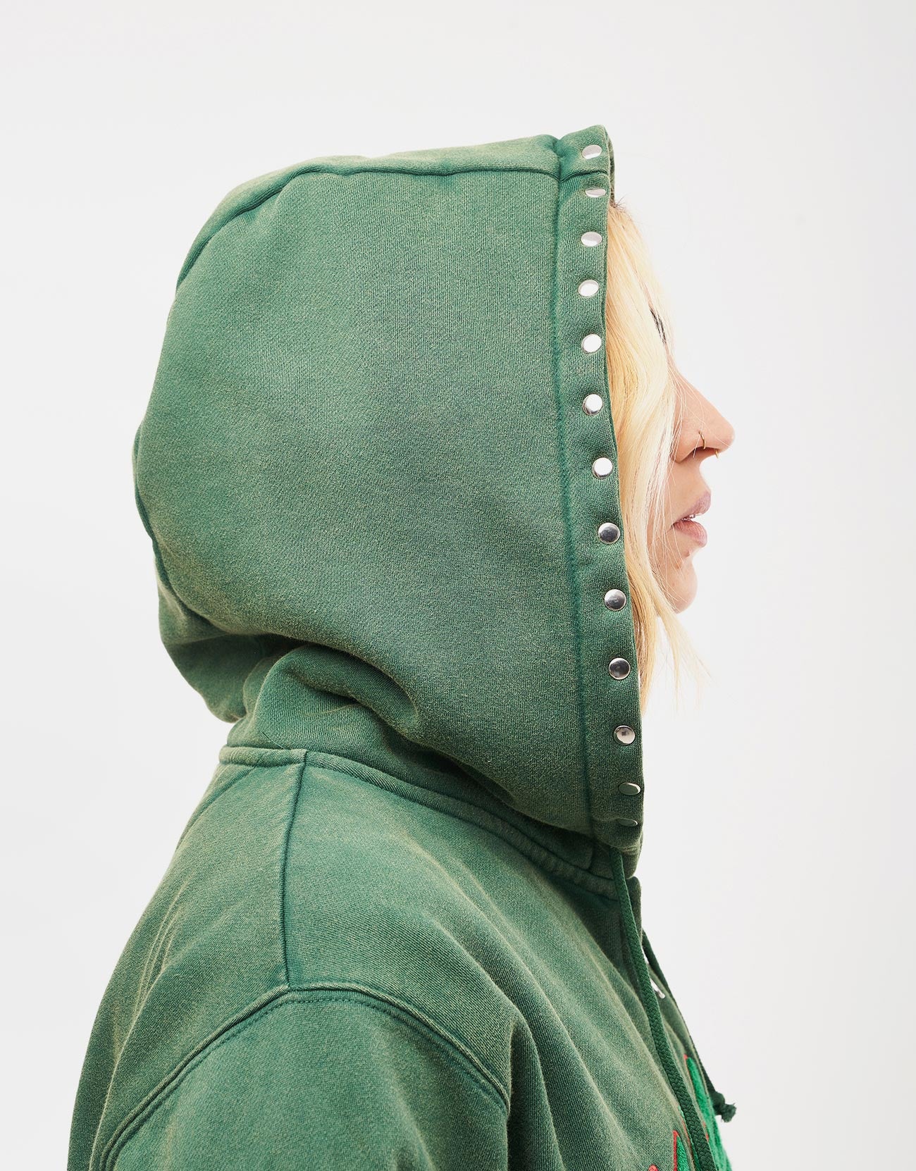 Hoddle Intarsia Script Zip Hoodie - Washed Green - Image 13