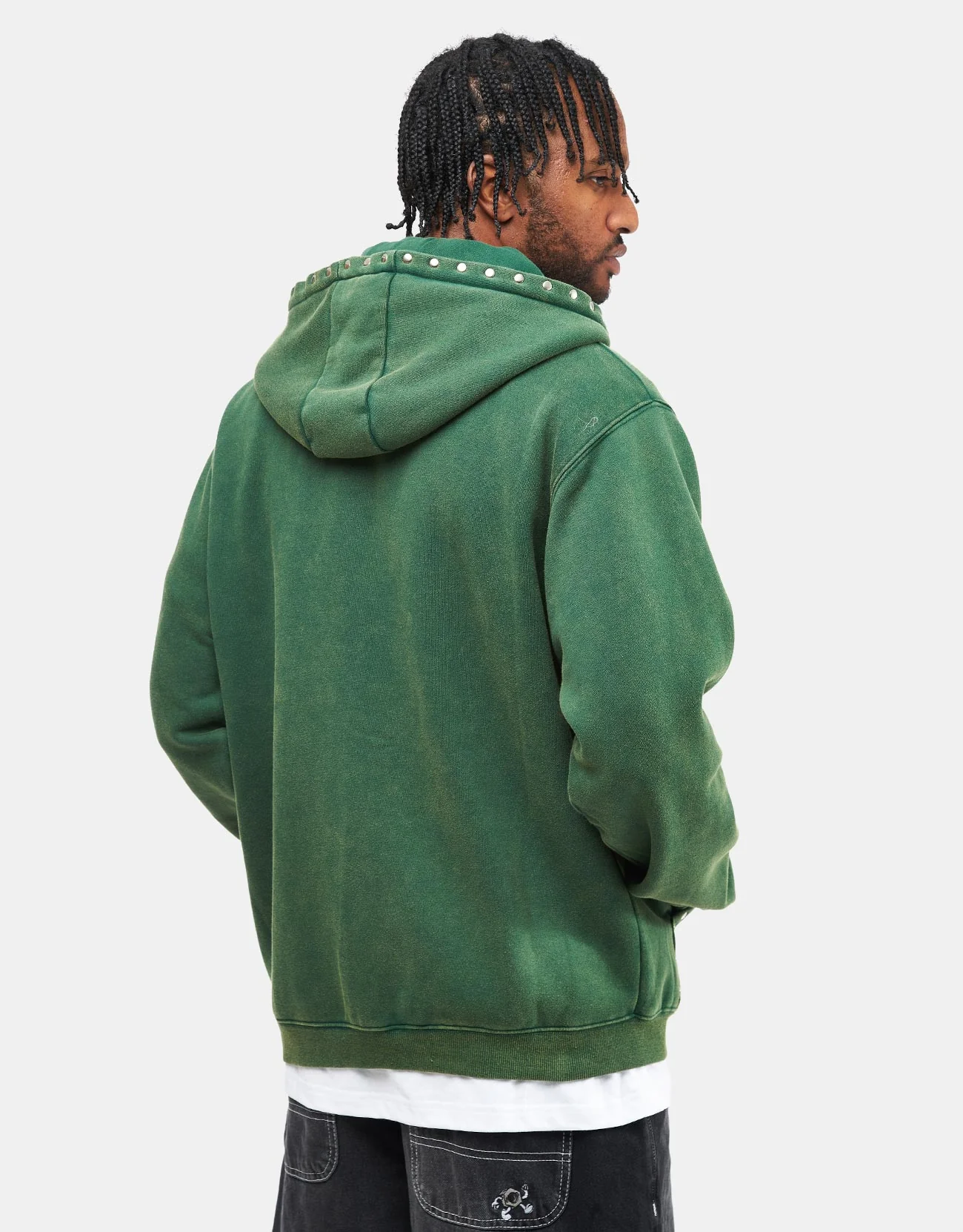 Hoddle Intarsia Script Zip Hoodie - Washed Green - Image 3